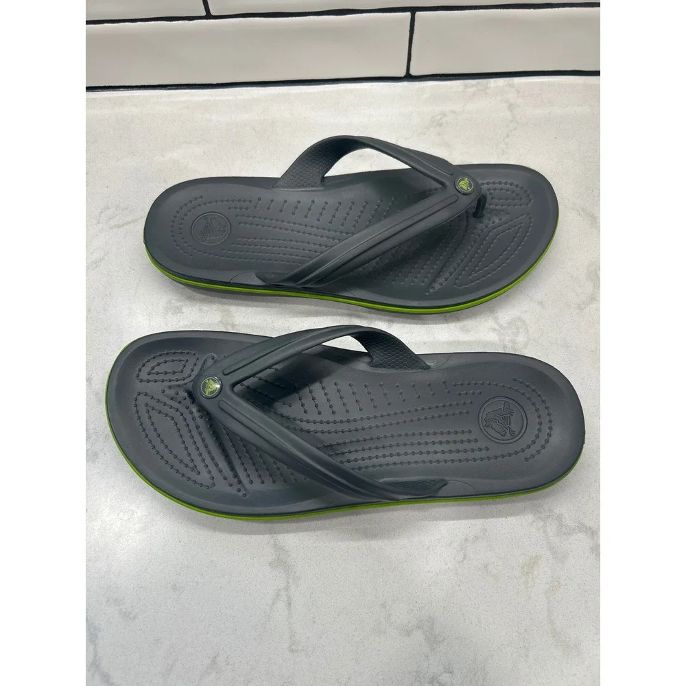Crocs Crocband Flip Flops Charcoal Grey Lime Green Mens 8 Womens 10 Sandals NEW!